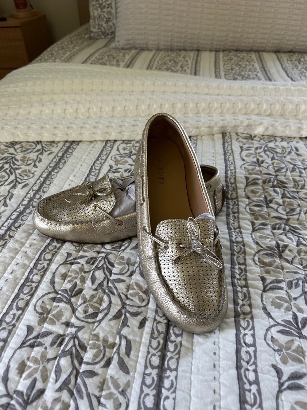 Talbots Metallic Gold Perforated Moccasins - Women's